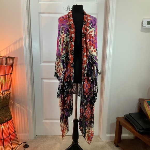 Free People Kimono Boho Festival Asymmetrical Floral Long Duster Hippie One Size - Picture 12 of 12